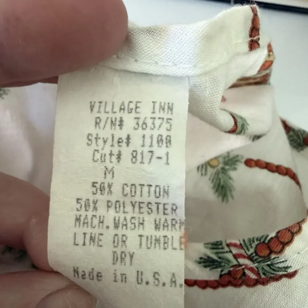 Vintage 60s Smock Apron Snap Buttons Pockets Christmas Red Medium Village Inn